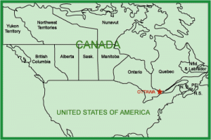 Map of Canada showing where Ottawa is.