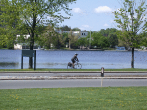 Bicycling along one of Ottawa's many cycle paths.